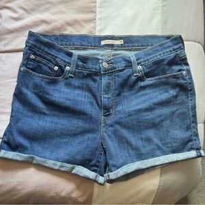 Levi's Classic Cuffed Dark Blue Denim Shorts